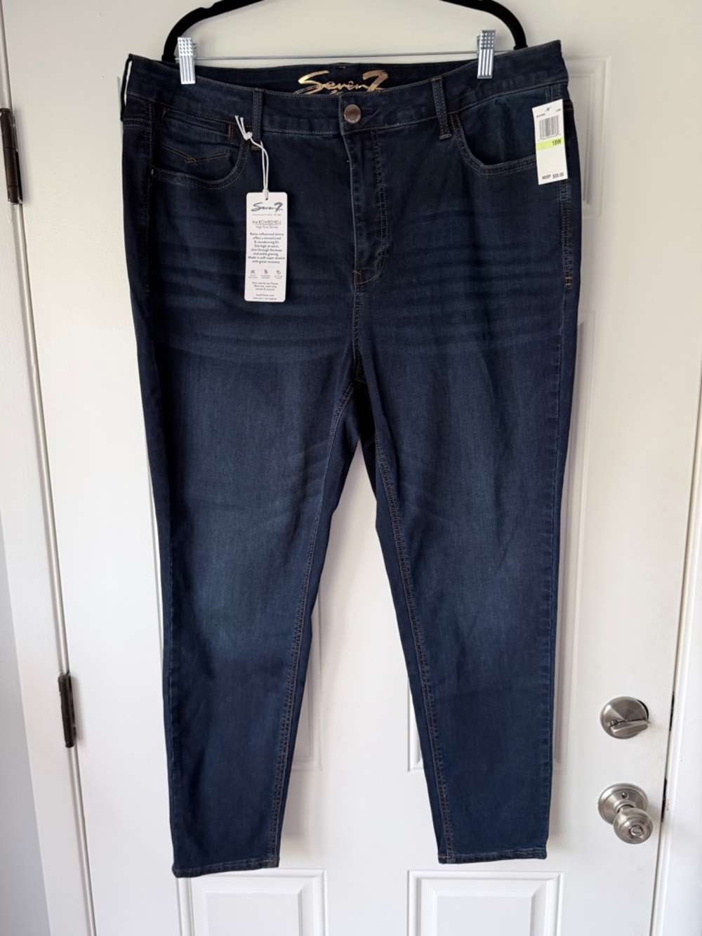 Seven7 Women Bombshell Hogh-Rise Skinny Jeans in Dark Blue Denim